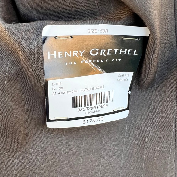 Henry Grethel Mens 58R Taupe Pinstripe Suit Jacket Blazer Comfort Ease System‎ - Picture 2 of 8